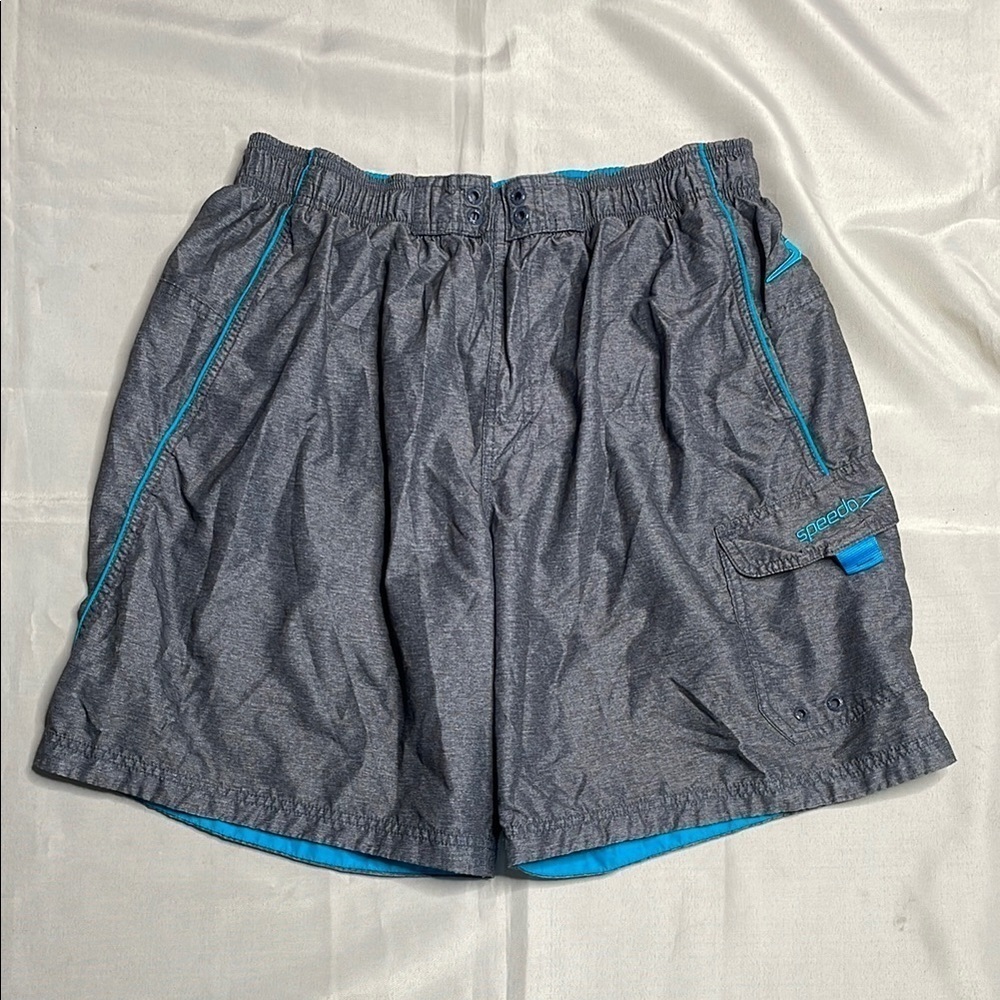 SPEEDO Gray and Blue Swim Shorts - Picture 1 of 7
